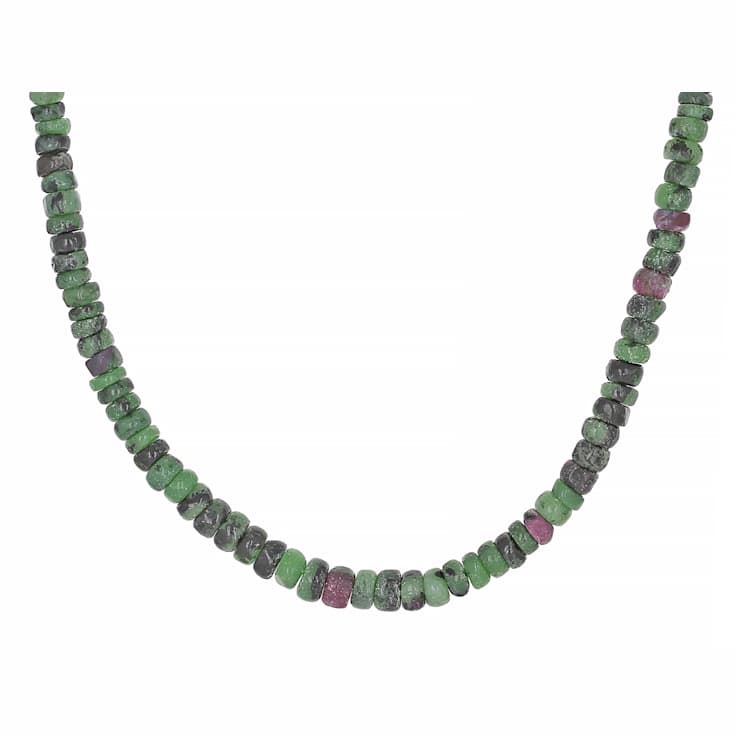 Ruby Zoisite Rondelle Beaded Necklace In Sterling Silver