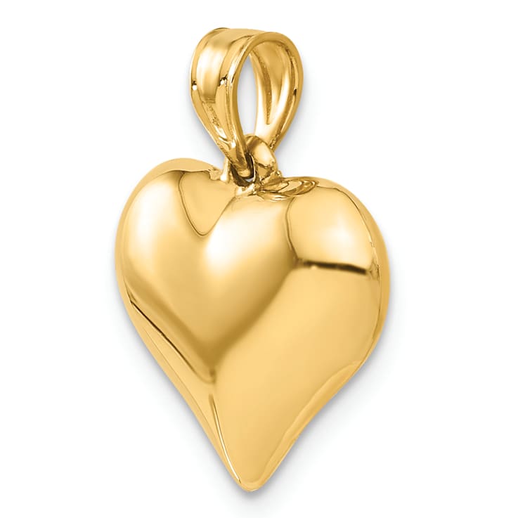 14k Yellow Gold 3D Polished Puffed Heart Pendant