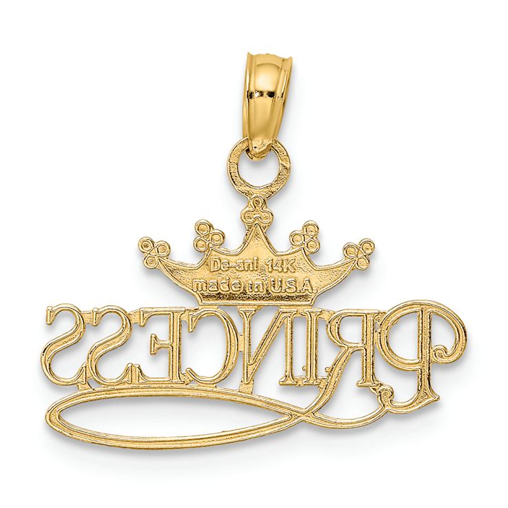 14k Two-tone Gold  Polished and Textured Princess with Crown Pendant