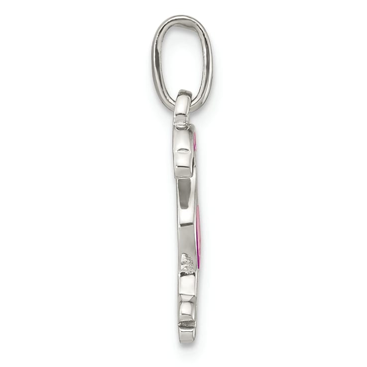 Sterling Silver Hot Pink and Black Enameled Flamingo Children's Pendant