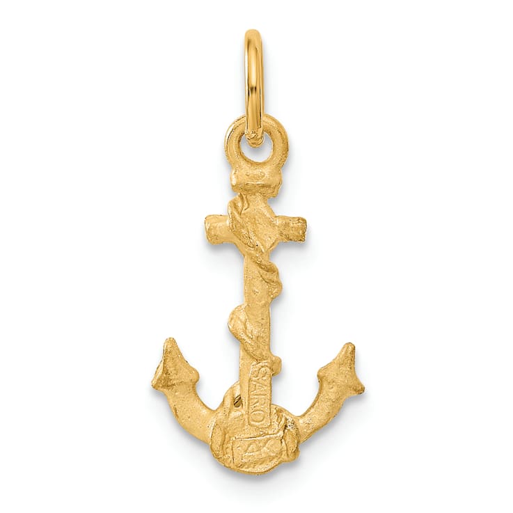 14k Yellow Gold 3D Diamond-Cut and Satin Anchor Pendant