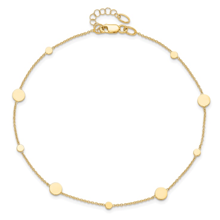 14K Yellow Gold Polished Disc with 1-inch Extension Anklet