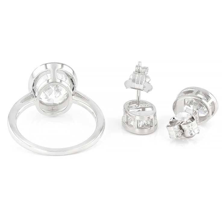Bezel Set Oval CZ Ring And Earring Set In Platinum Over Sterling Silver