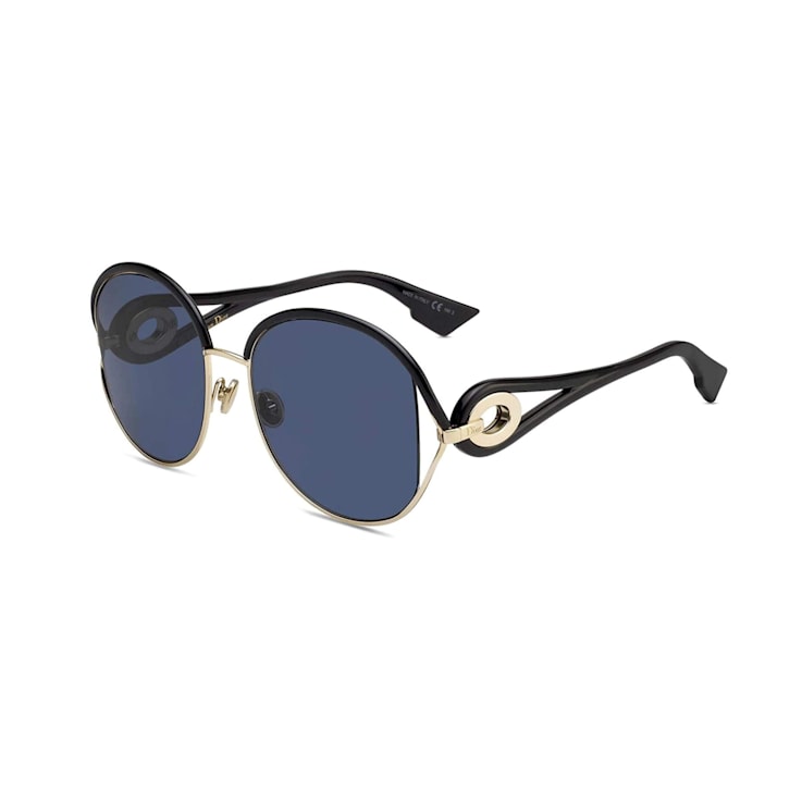 Christian Dior Gold Tone and Black Frame Blue Mirror Sunglasses 18H3TA