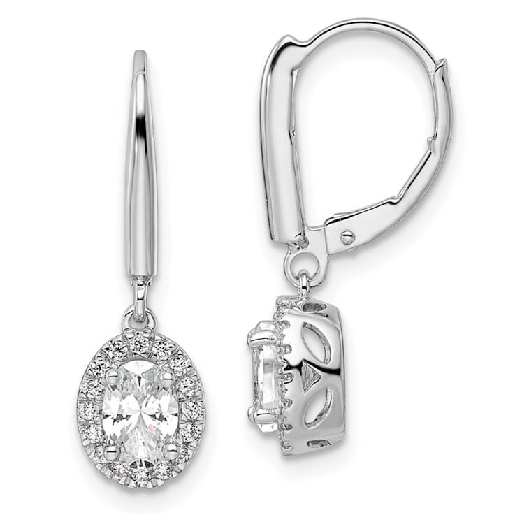 Rhodium Over 14K White Gold Lab Grown Diamond Halo Leverback Earrings