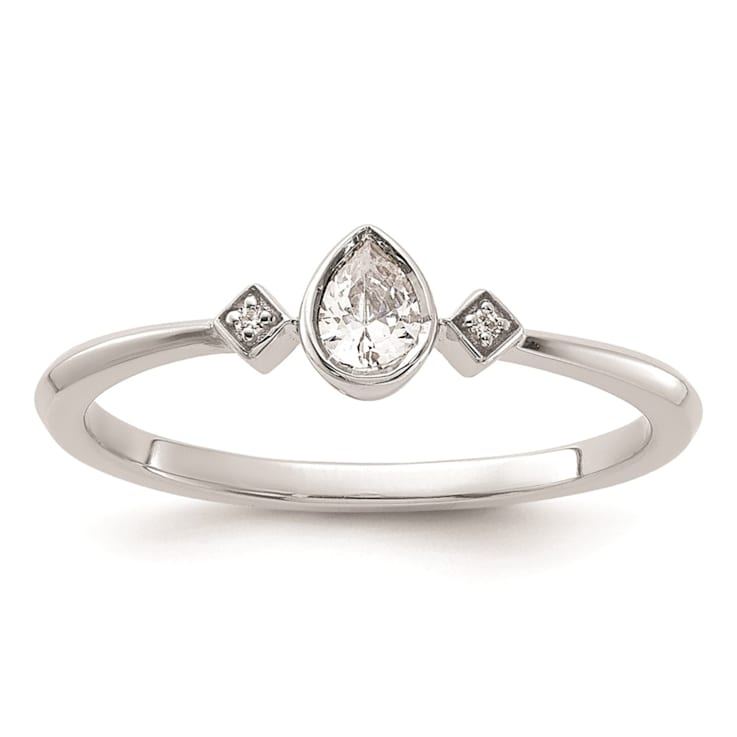 Rhodium Over 14K Gold Petite Pear Diamond Ring 0.13ctw