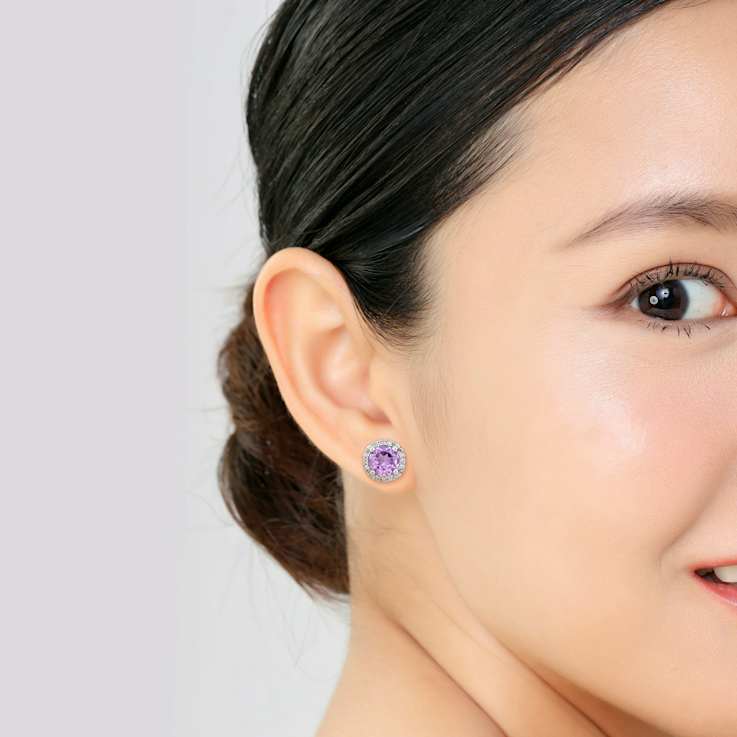Amethyst and Diamond 10K White Gold Earrings 0.87ctw