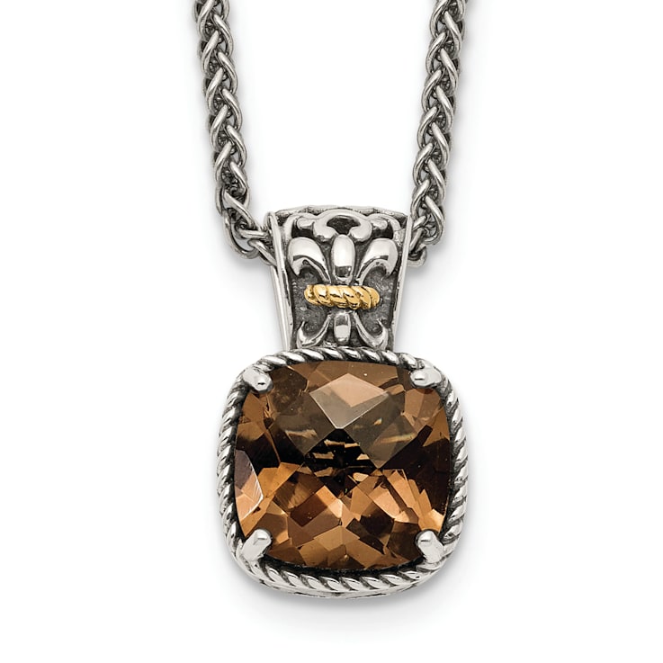Sterling Silver Antiqued with 14K Accent Smoky Quartz Necklace