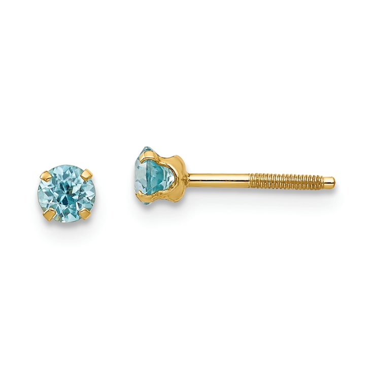 14k Yellow Gold 3mm Children's Blue Zircon Stud Earrings