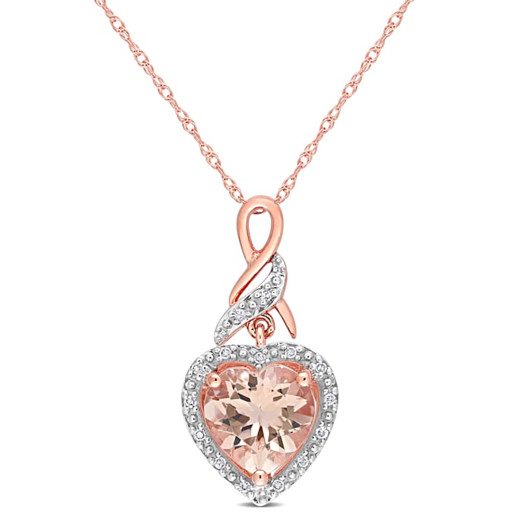 Morganite & Diamond 10K Rose Gold Heart Shaped Pendant With Chain 1.76ctw