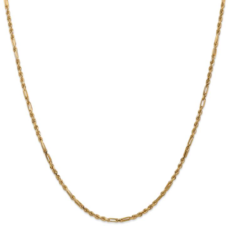 14k Yellow Gold 2.5mm Diamond-Cut Solid Milano Rope 16 Inch Chain