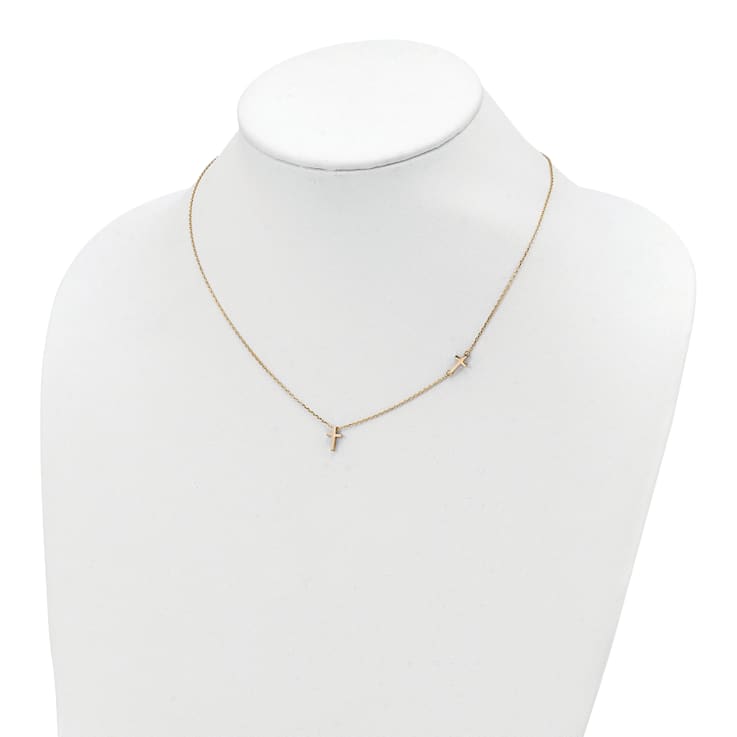 14K Yellow Gold Sideways Cross and Cross Pendant Necklace