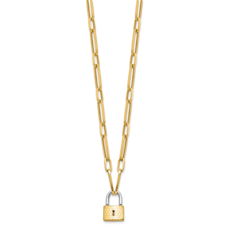 14K Two-tone Fancy Link with Lock Necklace