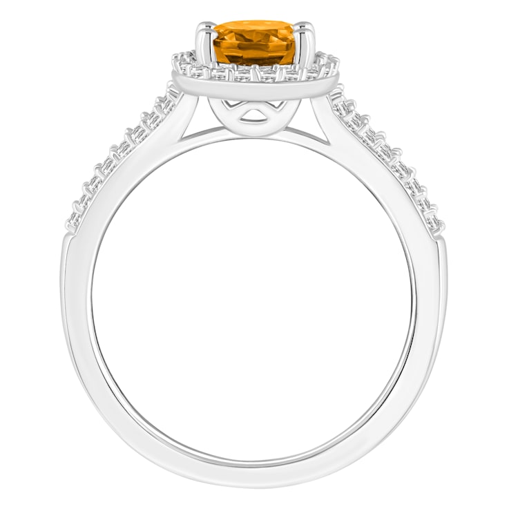 8x6mm Oval Citrine 1/4 ctw Diamond Rhodium Over Sterling Silver Halo Ring