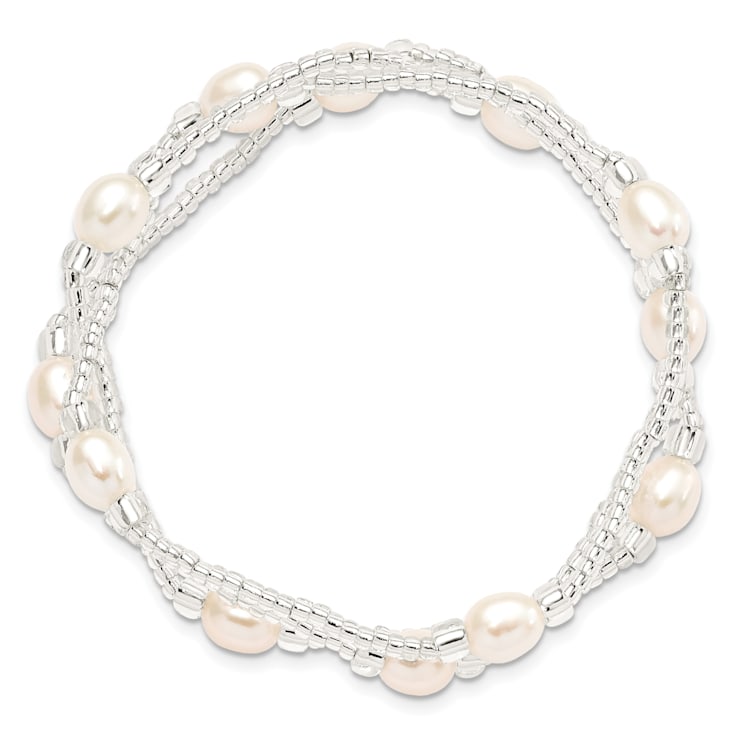 6-8mm White Rice Freshwater Cultured Pearl and Glass Bead Stretch
3-Bracelet Set