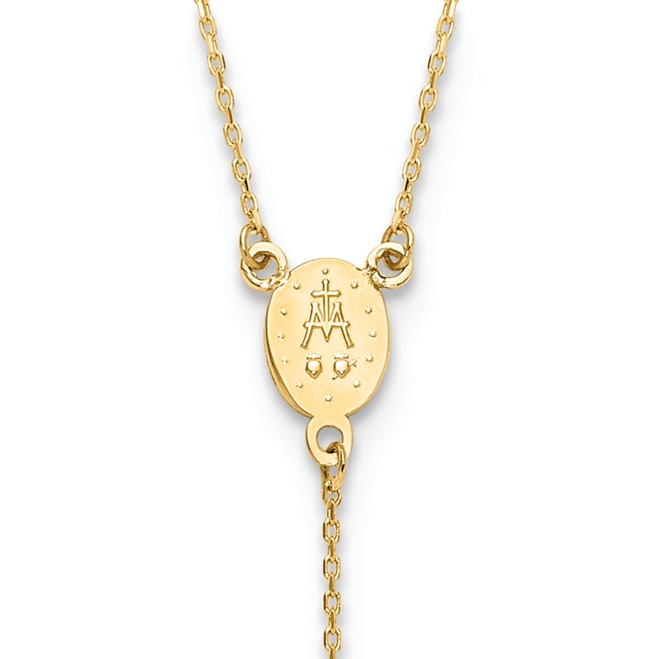 14K Yellow Gold Rosary Design Miraculous Medal Cross Y-Drop