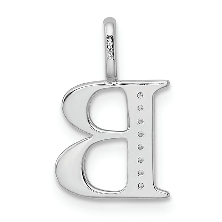 14K White Gold Diamond Letter B Initial Pendant