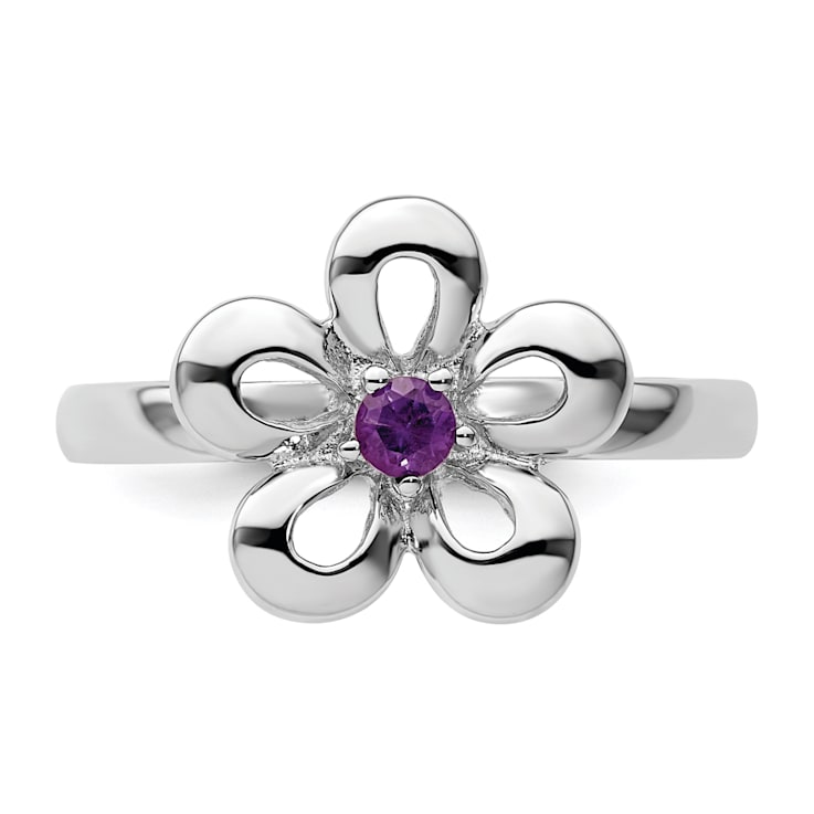 Sterling Silver Stackable Expressions Polished Flower Amethyst Ring 0.10ctw