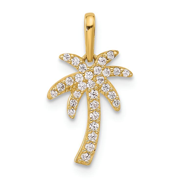 14k Yellow Gold Polished Cubic Zirconia Palm Tree Pendant