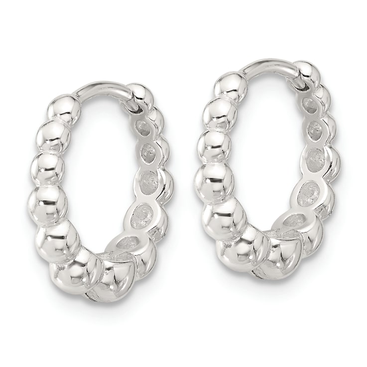 Sterling Silver Beaded Hinged Hoop Earrings