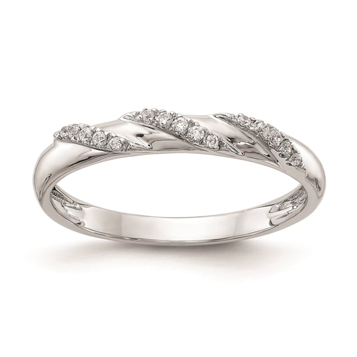 Rhodium Over 14K White Gold Diamond Trio Ladies Wedding Band 0.07ctw