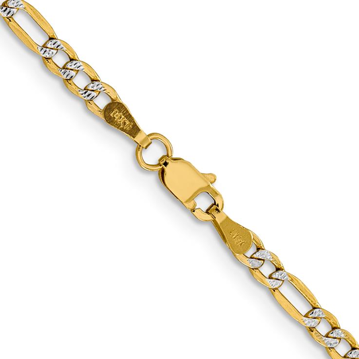 14k Yellow Gold and Rhodium Over 14k Yellow Gold 3.2mm Pave Figaro 24
Inch Chain