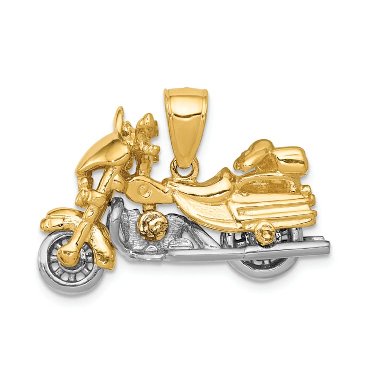 14k Two-tone Gold Textured 3D Moveable Motorcycle Pendant