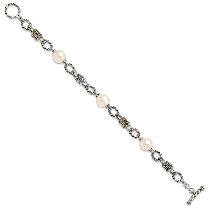Sterling Silver with 14K Gold Over Sterling Silver Oxidized Freshwater
Cultured Pearl Bracelet