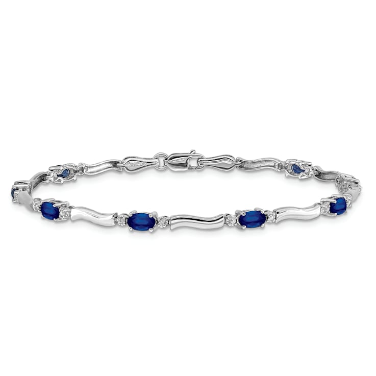 Rhodium Over 14k White Gold Diamond and Sapphire Bracelet