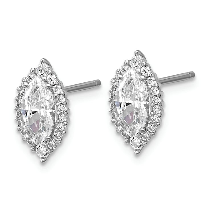 Rhodium Over Sterling Silver Marquise Cubic Zirconia Halo Post Earrings