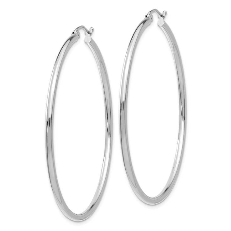 Rhodium Over 14k White Gold 1 15/16" Polished Tube Hoop Earrings