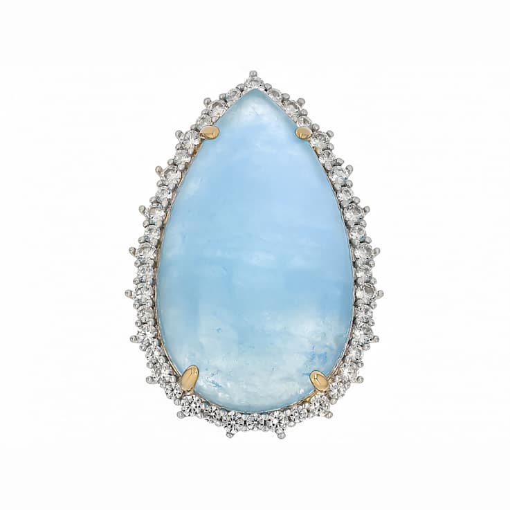 Aquamarine Pear And White Zircon Cocktail Ring In 18K Gold Over Sterling
Silver 1.43ctw
