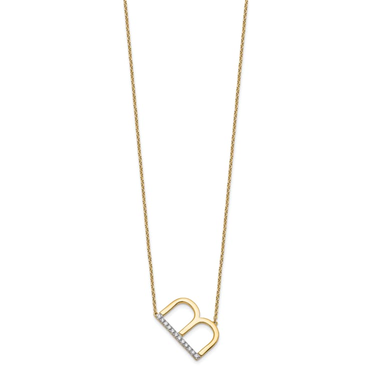 14k Yellow Gold and Rhodium Over 14k Yellow Gold Sideways Diamond
Initial B Pendant 18 Inch Necklace