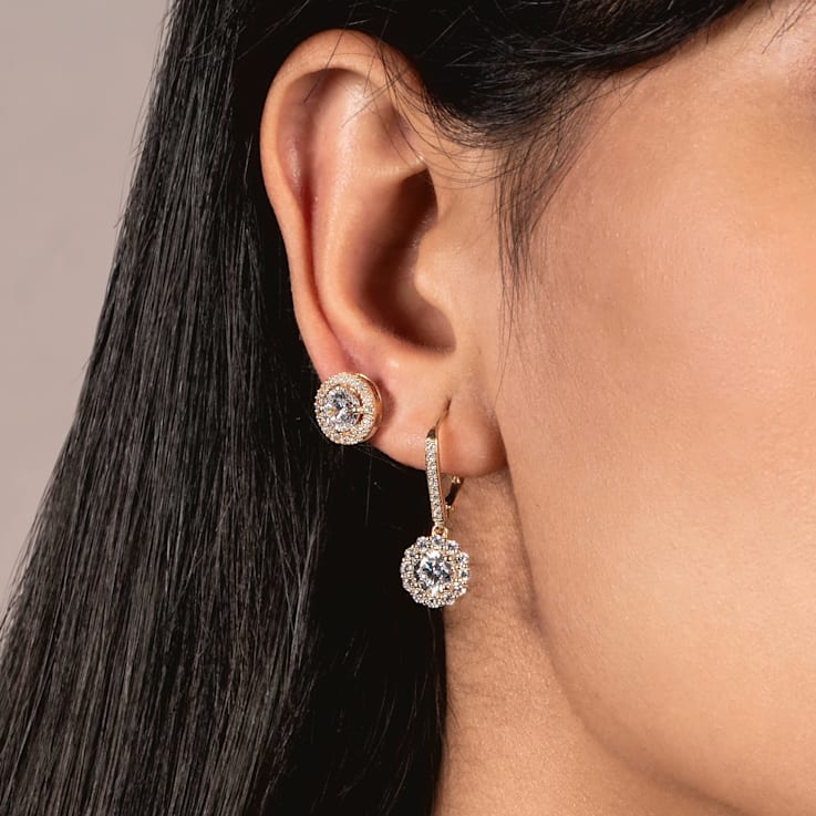 White Cubic Zirconia 14k Yellow Gold Earrings With Velvet Gift Box 2.00ctw