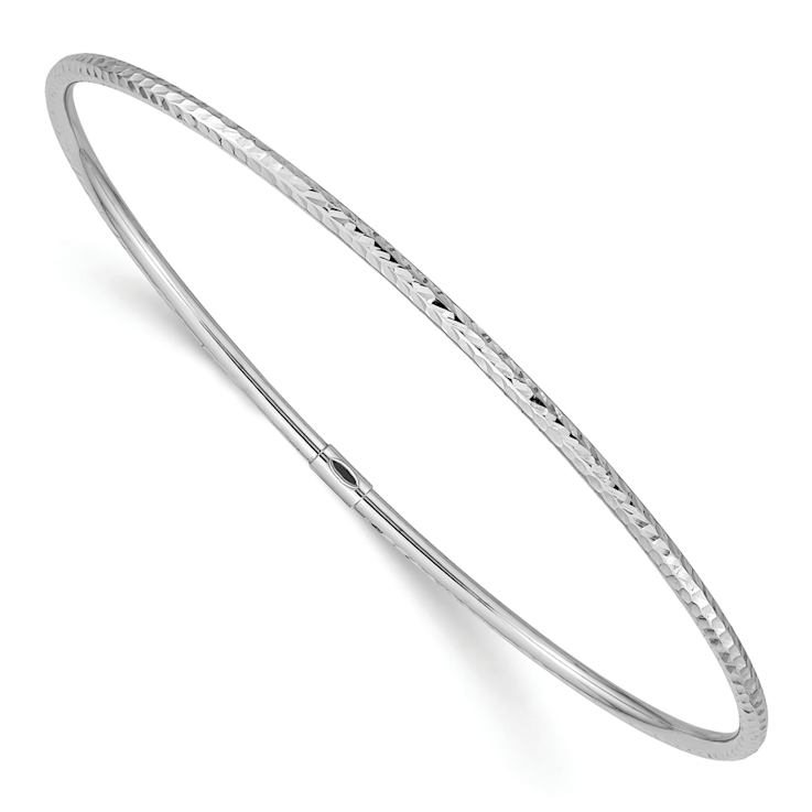 Rhodium Over 14k White Gold 2mm Diamond-Cut Slip-On Bangle