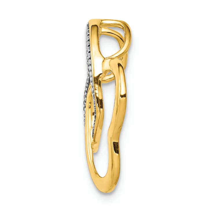 14k Yellow Gold and Rhodium Over 14k Yellow Gold Diamond Double Entwined
Heart Chain Slide