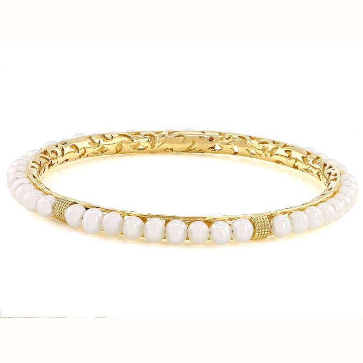 Cultured Freshwater Pearl Bangle Bracelet In 18K Gold Over Sterling
Silver 4mm