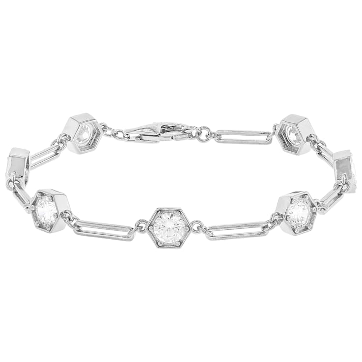 CZ Station Bracelet In Sterling Silver