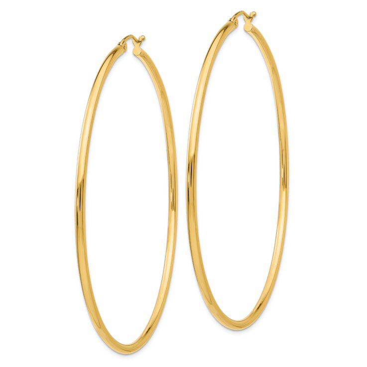 14k Yellow Gold Polished 2 9/16" Tube Hoop Earrings