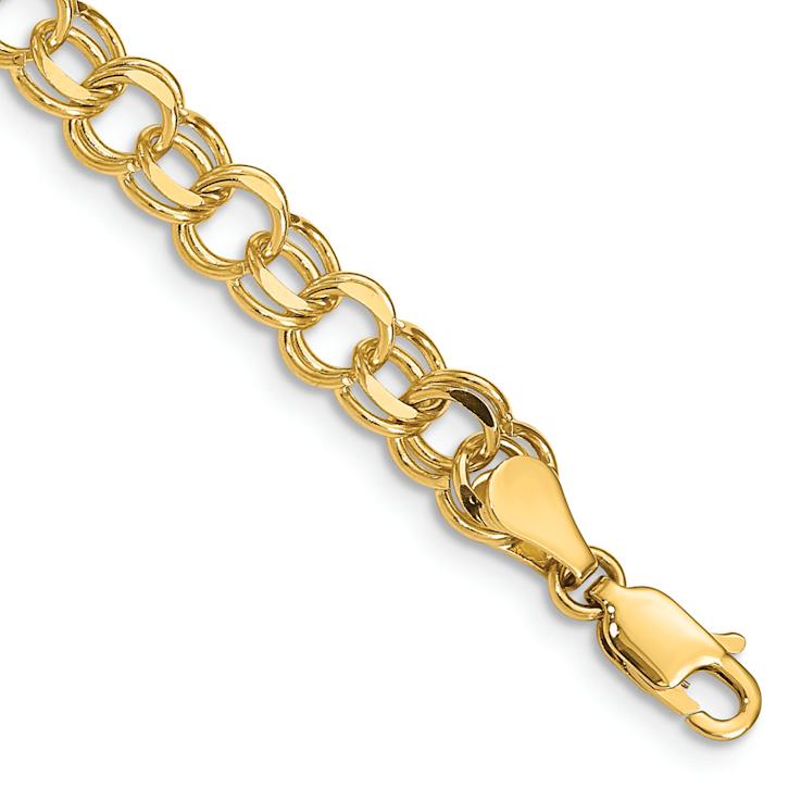 14k Yellow Gold 6mm Diamond-Cut Double Link Charm Bracelet