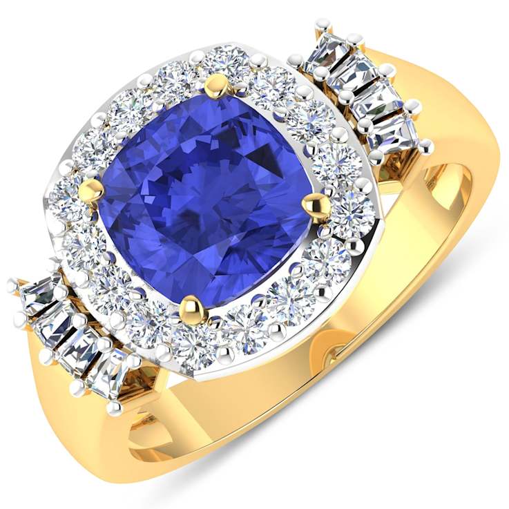 2.72ctw Violet Tanzanite and Diamond 14K Yellow Gold Halo Ring