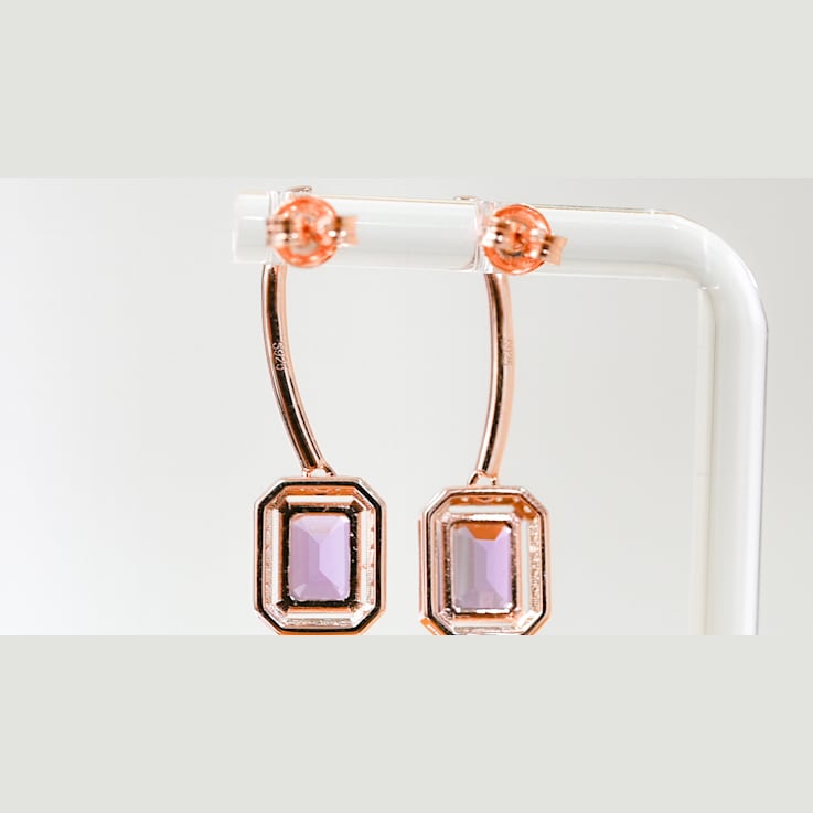 Amethyst and CZ 3.19 Ctw Octagon 18K Rose Gold Over Sterling Silver
Dangle Earrings