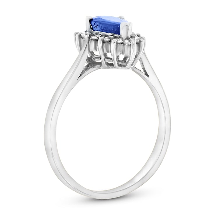 0.79ctw Sapphire and Diamond Halo Ring in 14k White Gold