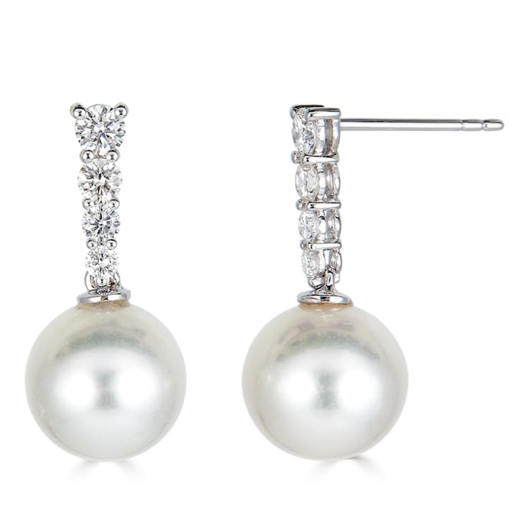18KW 9mm  Cultured Pearl 0.52 ctw Diamond Earrings
