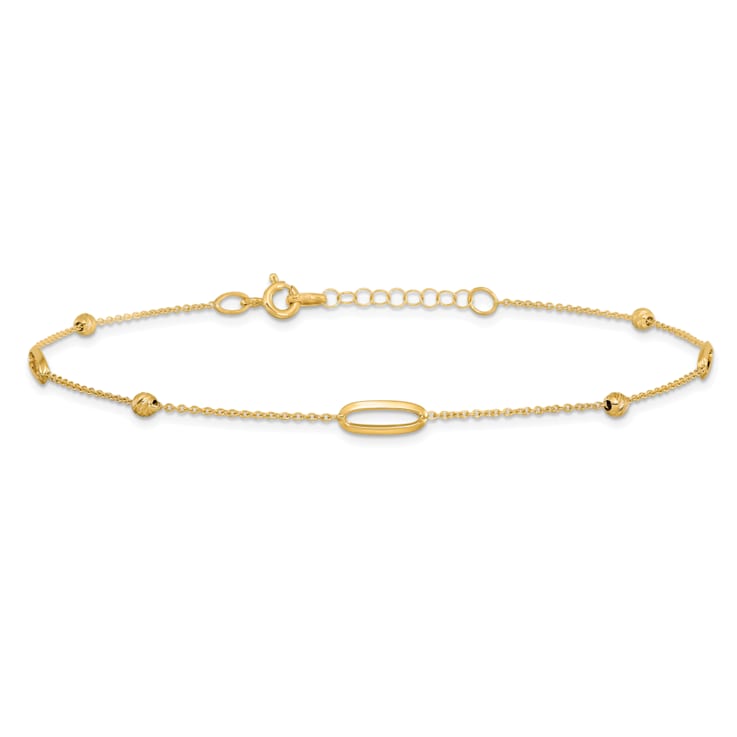 14K Yellow Gold Polished Diamond-cut Beads with 1-inch Extension Anklet