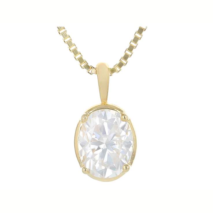 Moissanite Oval Solitaire Pendant In 14K Gold Over Sterling Silver
2.10ctw Diamond Equivalent Weight