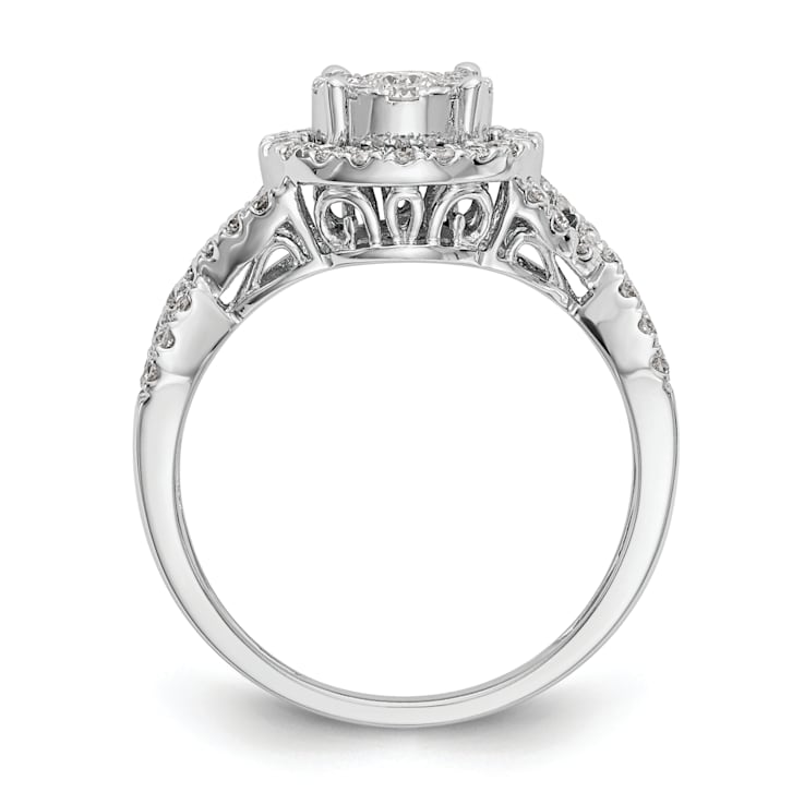 Rhodium Over 14K White Gold Lab Grown Diamond Cluster Engagement Ring 0.758ctw