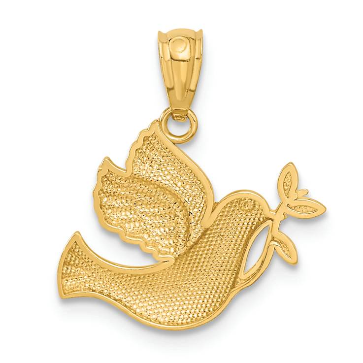 14k Two-tone Gold Polished/Diamond-Cut Dove with Olive Branch Pendant