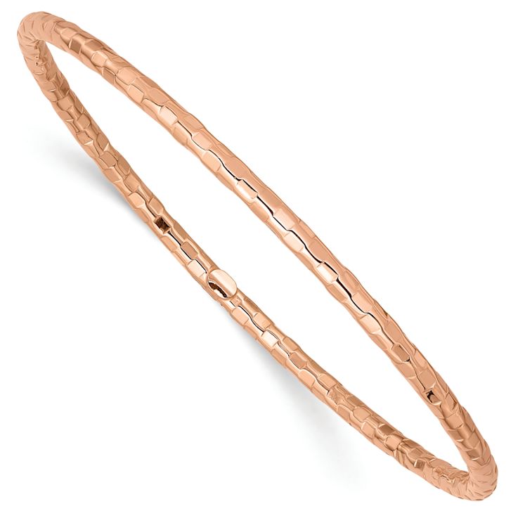 14K Rose Gold 3mm Polished Textured Slip-on Bangle Bracelet