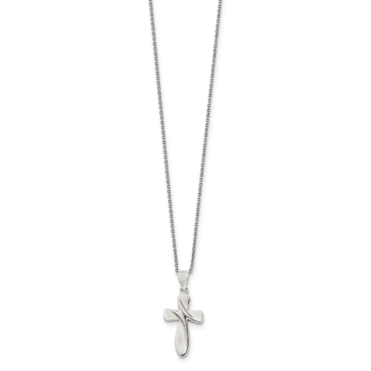 Rhodium Over Sterling Silver Cross Necklace